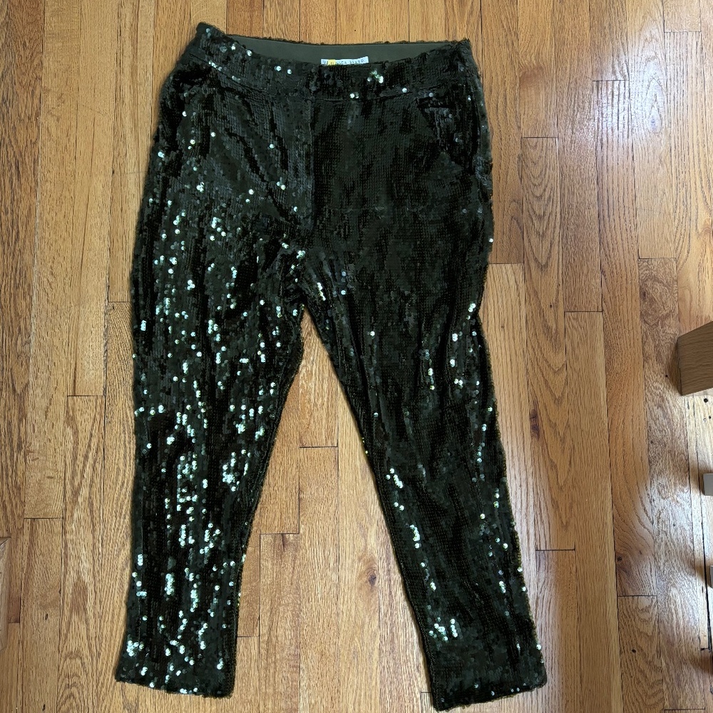 Veronica Beard Green Sequined Straight leg Pants
